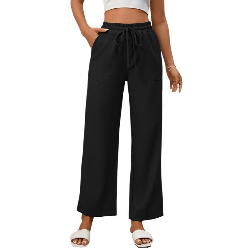 エリートチョイス レディース ボトムス 心地よいズボン下 御機嫌酉の方角 Elitechoice Women\u0027s High-Waisted Palazzo Pants Drawstring Elastic Wide-Leg Casual Trousers with Pockets Black 黒いこと