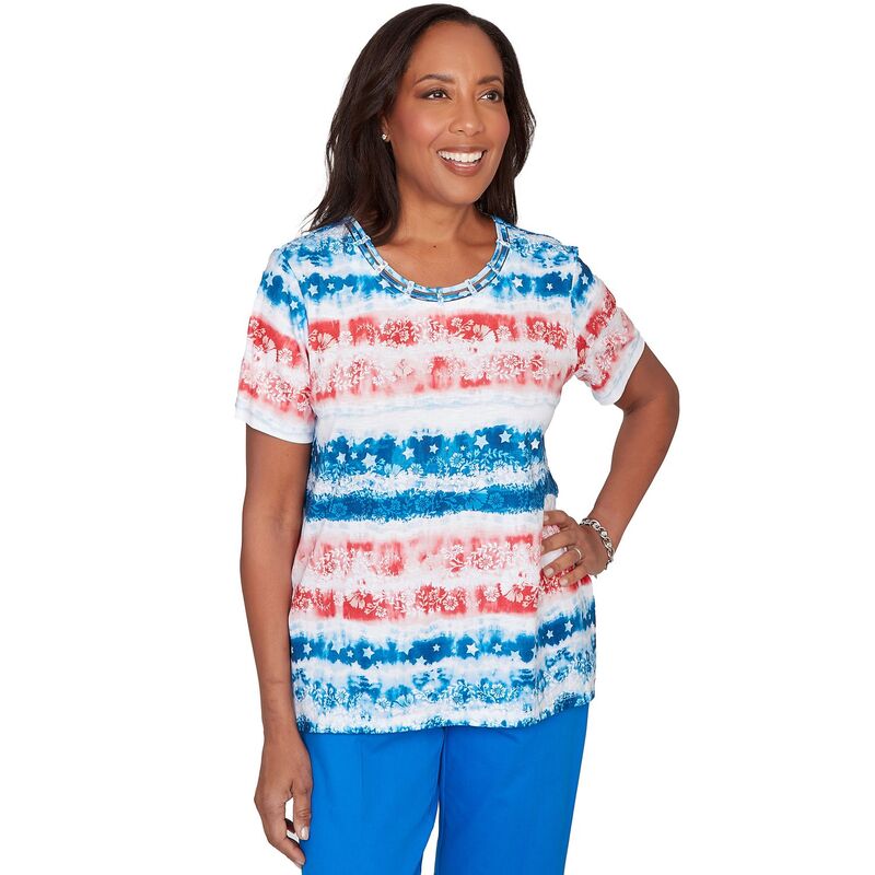 アルフレッド ダナー レディース トップス プルオーバー プチ グラフィック Petite Alfredunner Americana Tie Dye Stripes Graphic Tee Blue Multi 青色