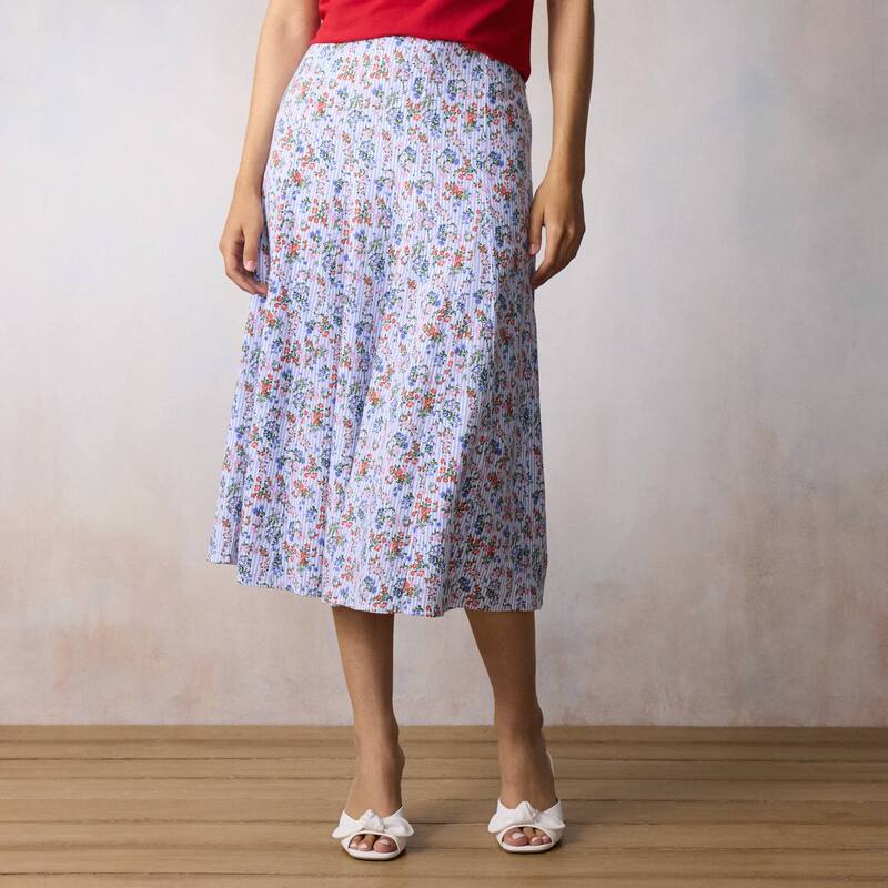 LC Lauren Conrad レディース 下つ方スコート MIDI Women\u0027s LC Lauren Conrad High-Rise Godet Midi Skirt Lake Sammy Stripe 縞模様