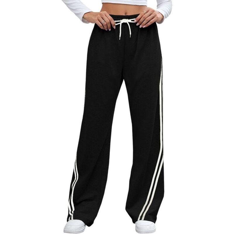 イエスファッション レディース ボトムス カジュアルパンツ ワイドレッグ スウェットパンツ Yesfashion Womens Wide Leg Pants Athletic Pantsweatpantstraight Sports Jogging Striped Loose Fit Clothes Black ブラック｜ReVida 店