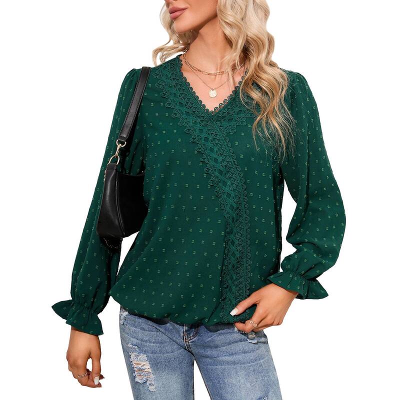 エリートスピリット レディース トップス Tシャツ ブラウス EliteSpirit Women's Long Sleeve Blouseswiss Dot Loose Fit Casual Shirts Green グリーン｜ReVida 店