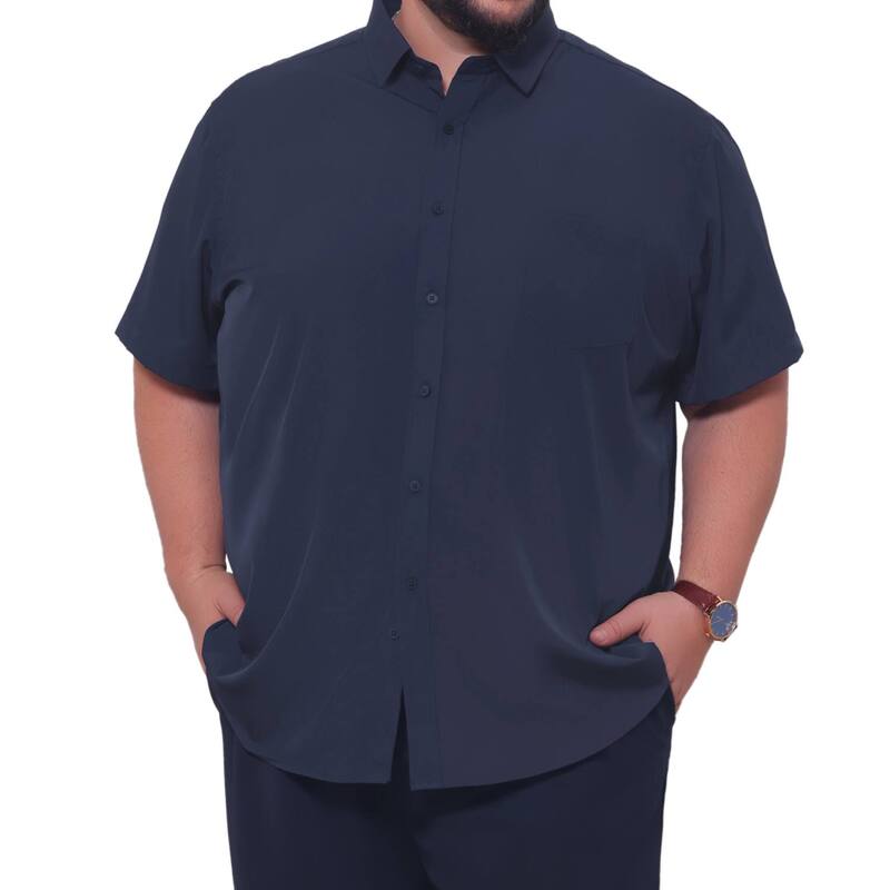 インスパイア シック レディース トップス Tシャツ トール INSPIRE CHIC Men's Big & Tall Businesshirts with Chest Pocket Short Sleeve Dresshirt Dark Blue ブルー|ReVida 店
