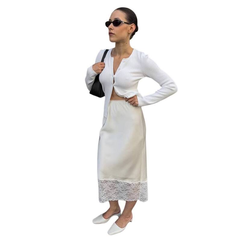 救い主流行り物 レディース 下つ方スコート A 生産ライン パッチワーク MIDI スピード競技 Yesfashion Women Half Slip Long Skirts Lace Patchwork Elastic Waist Long Skirt Elegant A Line Midi Skirts White 白いこと