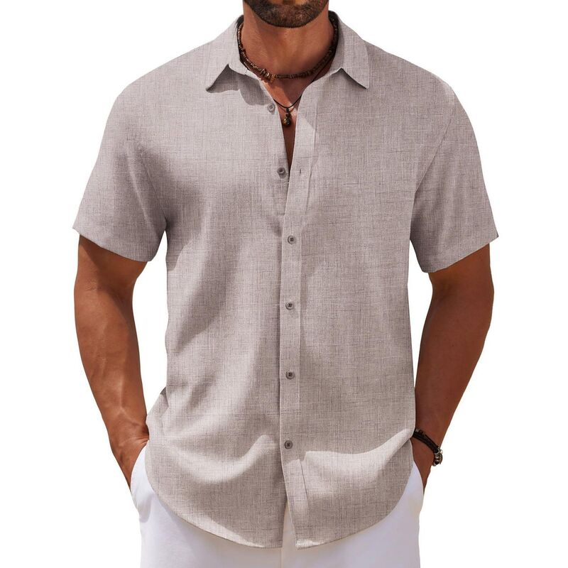 クーファンディ レディース トップス Tシャツ ボタンダウン リネン COOFANDY Men's Linen Beach Casual Shirts Button Down Short Sleeve Shirt Summer Wedding Shirts Champagne シャンパン｜ReVida 店