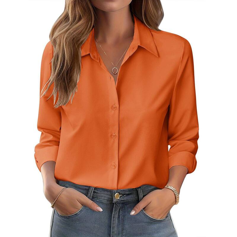 ジーグー レディース トップス シャツ ボタンダウン フラワー柄 ダウン ブラウス フラワー Zeagoo Women's Button Down Shirts Business Casual White Floral Dressy Tops Long Sleeve Work Blouses Orange オレンジ｜ReVida 店