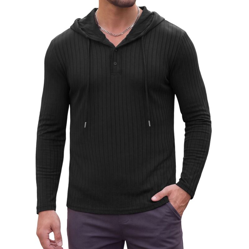 インスパイア シック レディース アウター ニット・セーター スウェット シャツ パーカー INSPIRE CHIC Men's Textured Hooded Sweatshirt Long Sleeve Pullover Casual Sweater Hoodies Black ブラック|ReVida 店