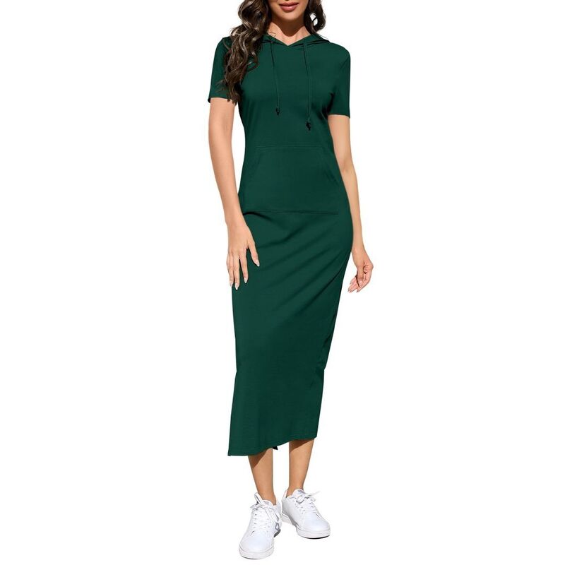 イエスファッション レディース トップス ワンピースウェット シャツ マキシ パーカー Yesfashion Women's Casual Short Sleeve Pullover Maxi Hoodie Dressweatshirt Long Dresses with Pockets Dark Green グリーン｜ReVida 店 9,735円