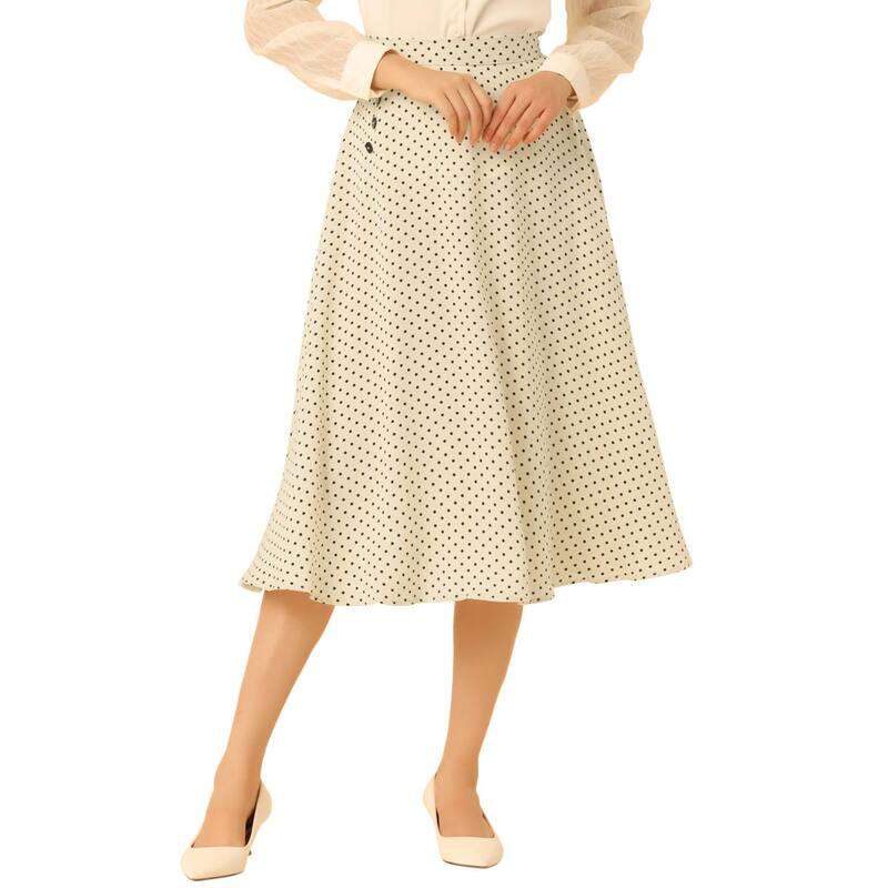 アレグラ ケー レディース 下つ方スコート 点点 MIDI ALLEGRA K Women\u0027s Elastic Waist Zipper Polka Dots Casual Midi Skirt Apricot 杏