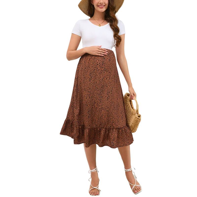 コジョイン レディース 下つ方スコート ティアード A 生産ライン 御機嫌酉の方角 フラウンス マタニティ Kojooin Maternity Skirt Women\u0027s High Waist Ruffled Tiered Casual A Line Swing Boho Skirt Brown 赤銅色
