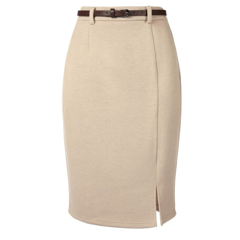 インスパイア 今めかしい レディース 下つ方スコート ひざ丈 MIDI INSPIRE CHIC Pencil Skirt for Women Knee Lengthigh Waisted Elegant Office Work Midi Skirts with Belt Khaki カーキ