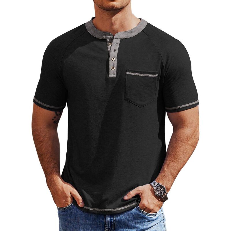 クーファンディ レディース トップス Tシャツ COOFANDY Mens Henley Short Sleeve Classic Lightweightee Shirt 4 Button Fashion T-Shirts Black ブラック｜ReVida 店 9,360円
