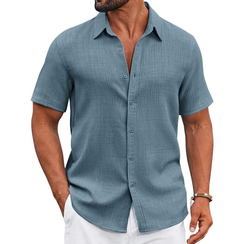 クーファンディ レディース トップス Tシャツ ボタンダウン COOFANDY Men Button Down Shirt Short Sleeve Summer Shirt Casual Button Up Shirts for Men Dark Blue ブルー｜ReVida 店