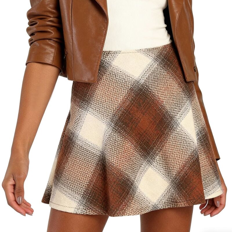 せつ然たる御花 レディース 下つ方スコート A 生産ライン ミニ ClearFlower Women\u0027s High Waisted Plaid Mini Skirt Elastic Waist A Line Skirts Orange オレンジ色