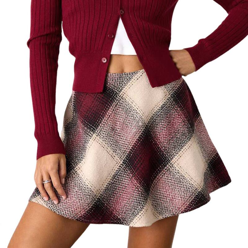せつ然たる御花 レディース 下つ方スコート A 生産ライン ミニ ClearFlower Women\u0027s High Waisted Plaid Mini Skirt Elastic Waist A Line Skirts Wine Red 赤いこと
