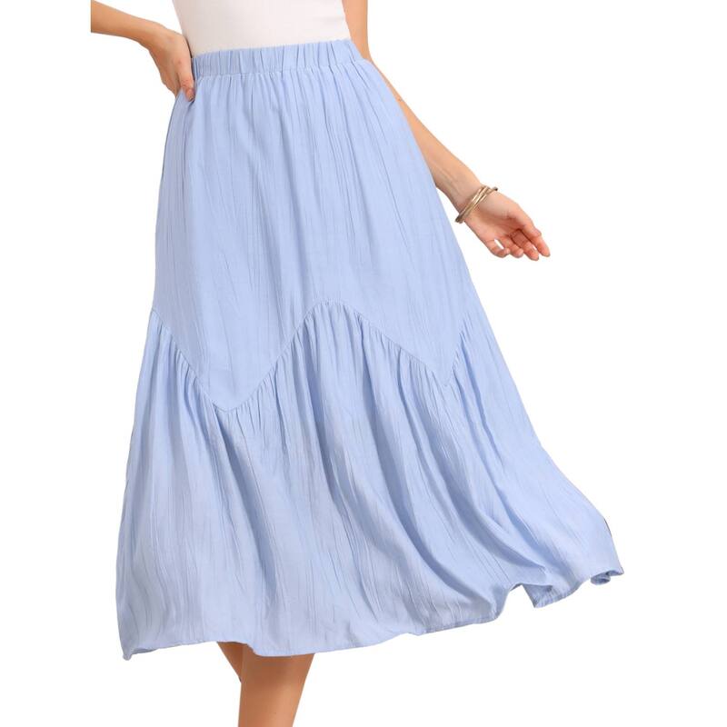 インスパイア 今めかしい レディース 下つ方スコート ティアード A 生産ライン 筋目 マキシ INSPIRE CHIC Pleated Maxi Skirt for Women\u0027s Boho Flowy A-Line Summer Tiered Long Skirts Light Blue 青色