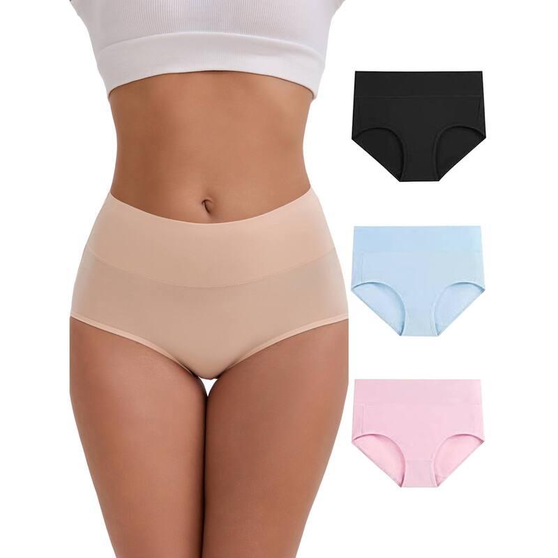 インスパイア シック レディース アンダーウェア パンツ コットン ハイウエスト INSPIRE CHIC Women's High-Waisted Hip Lifting Tummy Control Underwear Cotton Briefs 4 Packs Black Beige Pink Blue ブラック｜ReVida 店 8,564円