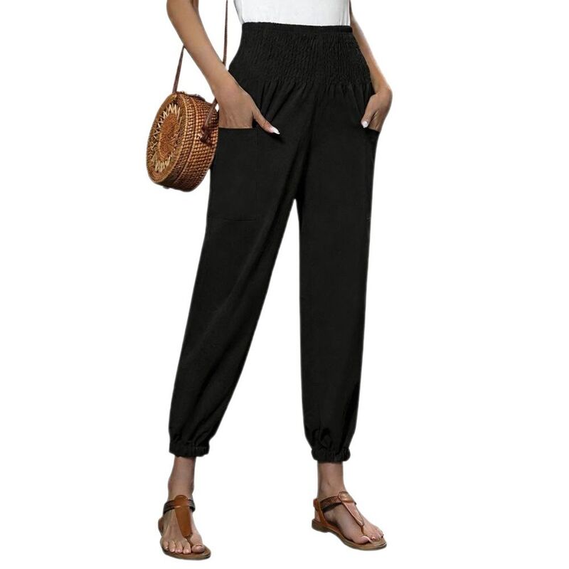 イエスファッション レディース ボトムス カジュアルパンツ ハイウエスト Yesfashion Women Boho Harem Pants Casualoose High Waist Cargo Lounge Pant for Beach Travel Vacation Black ブラック｜ReVida 店
