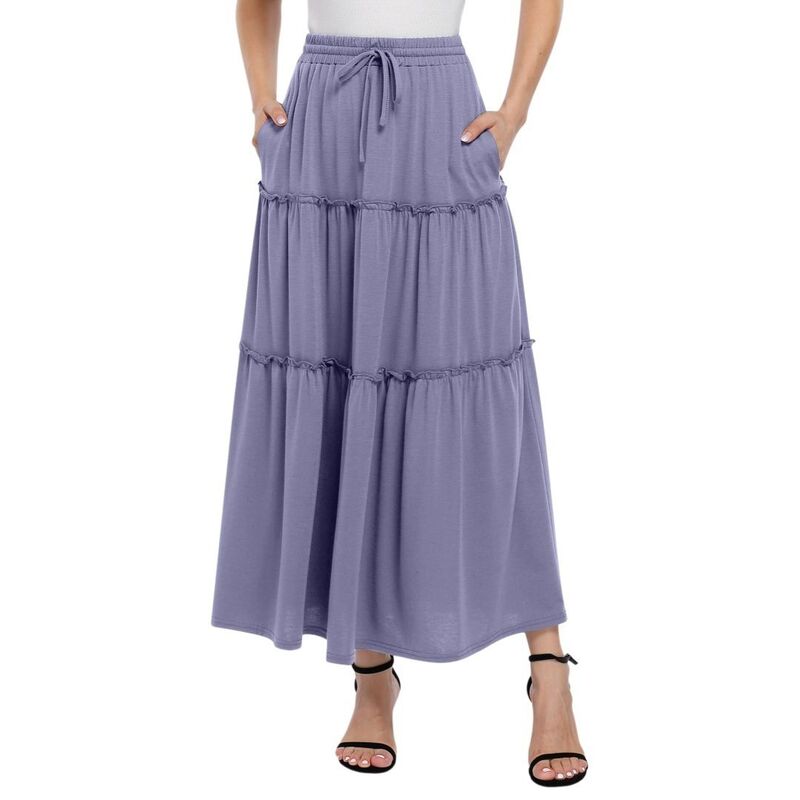 エリートチョイス レディース 下つ方スコート 筋目 フラウンス マキシ 御機嫌酉の方角 Elitechoice Women\u0027s Boho Maxi Skirt High-Waist Pleated Ruffle Long Dress with Pockets for Beach Blue 青色