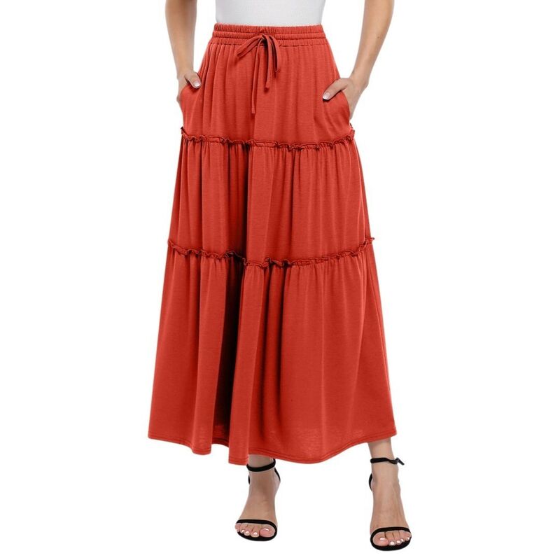エリートチョイス レディース 下つ方スコート 筋目 フラウンス マキシ 御機嫌酉の方角 Elitechoice Women\u0027s Boho Maxi Skirt High-Waist Pleated Ruffle Long Dress with Pockets for Beach Coffee 珈琲
