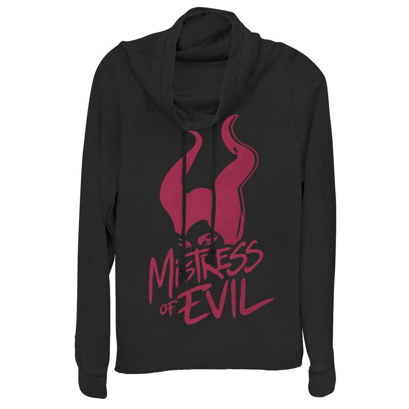 アニメキャラクター レディース トップス Tシャツ グラフィック Licensed Character Disney Maleficent Juniors' Mistress Of Evil Stamp Cowlneck Graphic Lightweight Long Sleeve Black ブラック｜ReVida 店