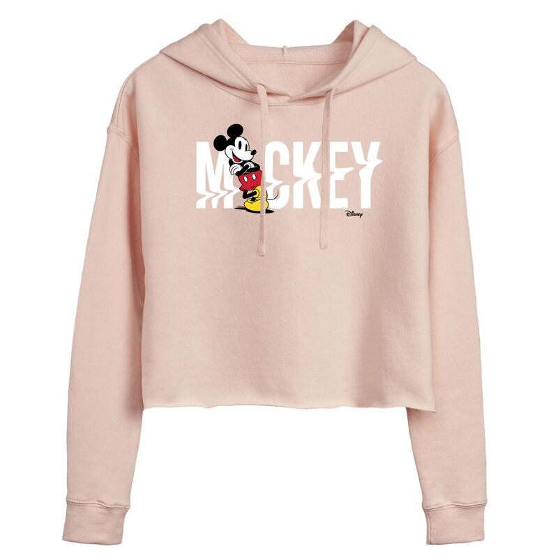 ディズニー レディース トップス Tシャツ クロップド パーカー グラフィック Disney's Mickey Mouse Juniors' Cropped Graphic Hoodie Pink ピンク｜ReVida 店