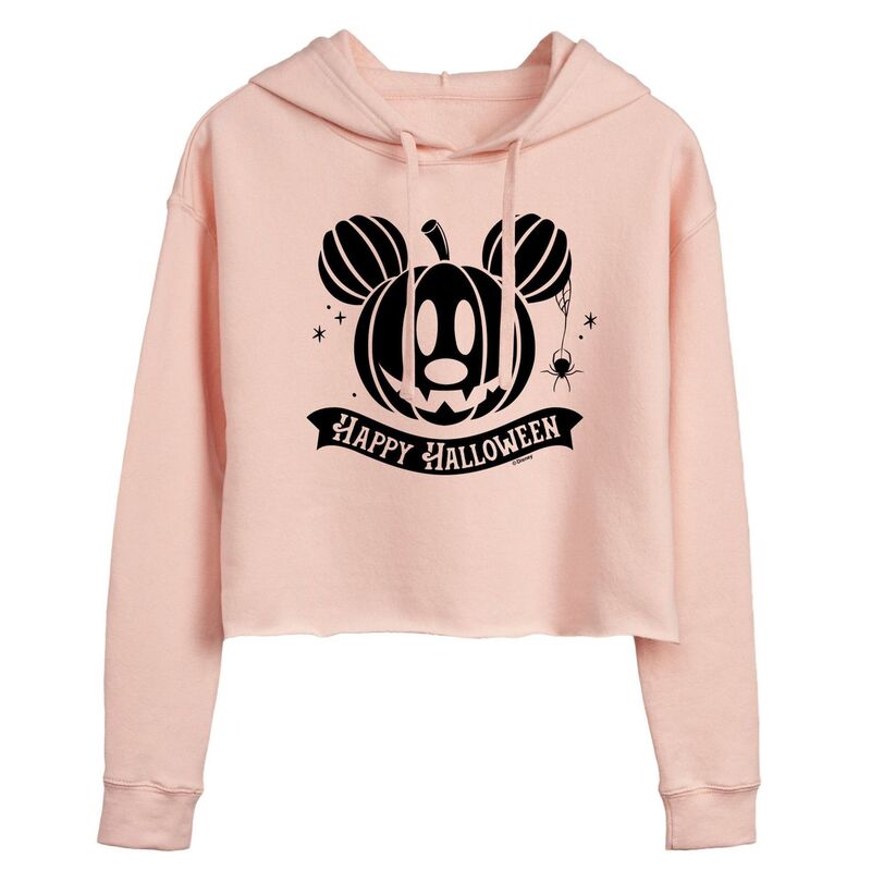 ディズニー レディース トップス Tシャツ クロップド パーカー Disney's Mickey Mouse Juniors' Happy Halloween Pumpkin Cropped Hoodie Pink ピンク｜ReVida 店