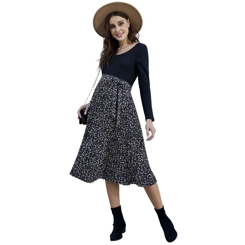 セオリア レディース 下つ方スコート 御花柄 MIDI マタニティ 御花 Seoria Women\u0027s Maternity Casual Tie Waist Floral Midi Skirt Dark Blue Flower 青色