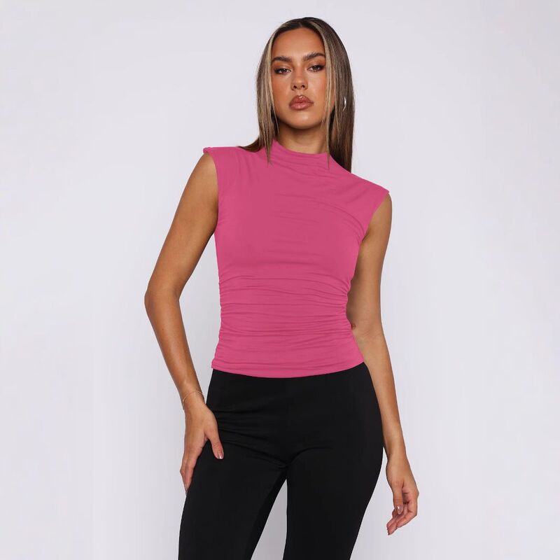 クリアラブ レディース トップス プルオーバー か細い填まる モックネック ノースリーブ Clearlove Women\u0027s Mock Neck Slim Fit Solid Sleeveless Versatile Tank Top Rose Pink サクラ色