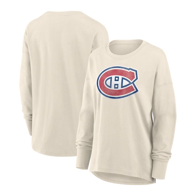 ファナティクス レディース トップス プルオーバー ロゴタイプ Women\u0027s Fanatics Creamontreal Canadiens Distressed Logo Long Sleeve T-Shirt Cnd Beige ベージュ