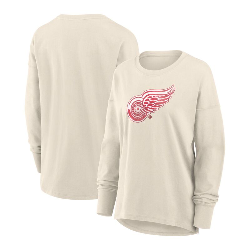 ファナティクス レディース トップス プルオーバー ロゴタイプ Women\u0027s Fanatics Cream Detroit Red Wings Distressed Logo Long Sleeve T-Shirt Rdw Beige ベージュ