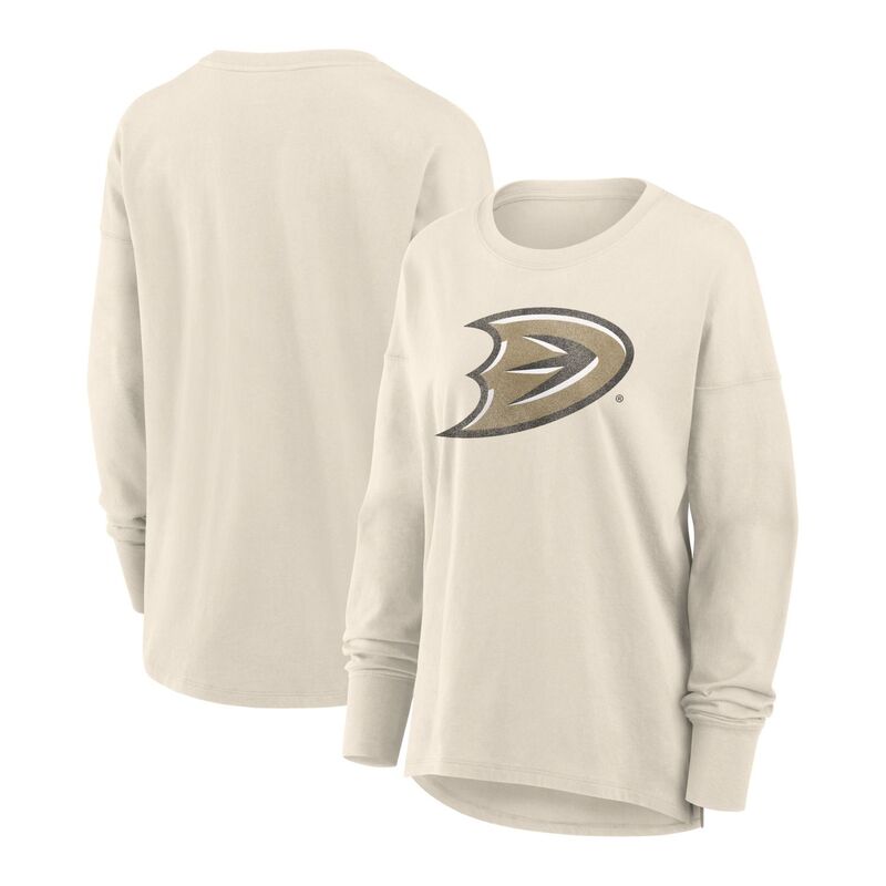 ファナティクス レディース トップス プルオーバー ロゴタイプ Women\u0027s Fanatics Cream Anaheim Ducks Distressed Logo Long Sleeve T-Shirt Dks Beige ベージュ