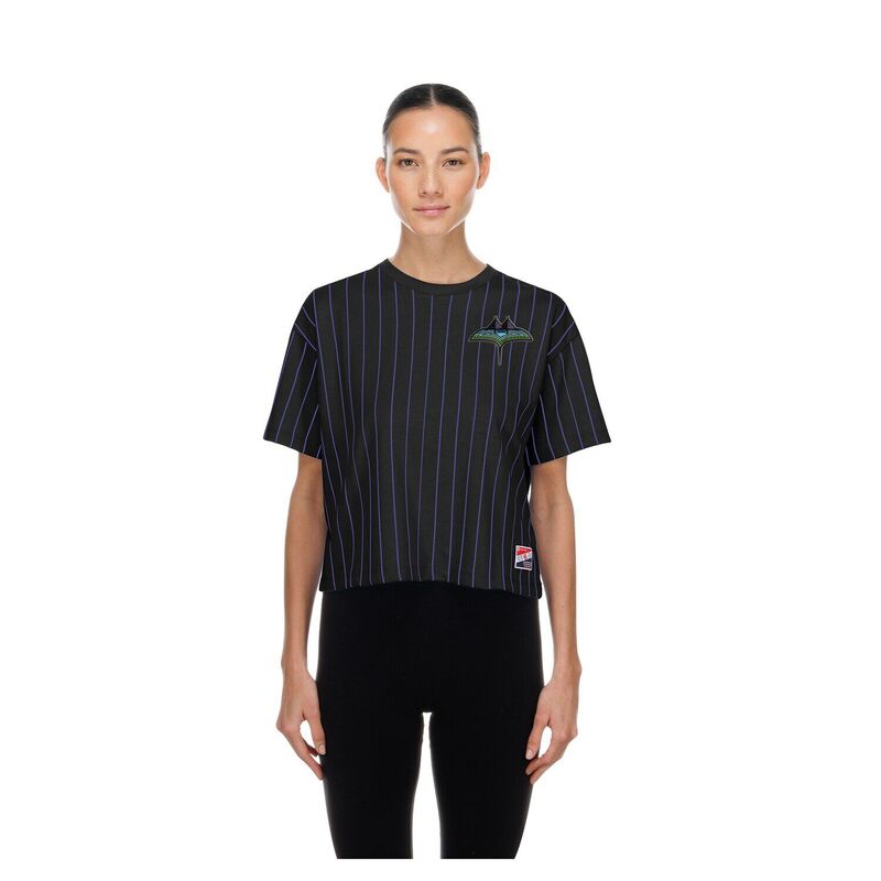 ニュー内鰓 レディース トップス プルオーバー メッシュ Women\u0027s New Era Black Tampa Bay Rays City Connecthrowback Meshback Pinstripe Boxy T-Shirt Ray Black 黒いこと