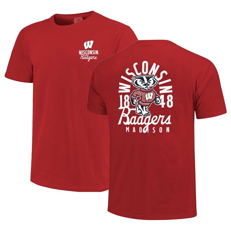 イメージワン レディース トップス Tシャツ オーバーレイ Image One Men's Red Wisconsin Badgers Comfort Colors Mascot Overlay T-Shirt Wis Red レッド|ReVida 店