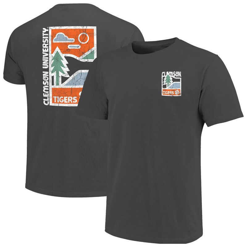 イメージワン レディース トップス Tシャツ ミニ グラフィック Image One Men's Graphite Clemson Tigers Comfort Colors Minimal Vista Distressed Graphics T-Shirt Clm Dark G グラファイト|ReVida 店