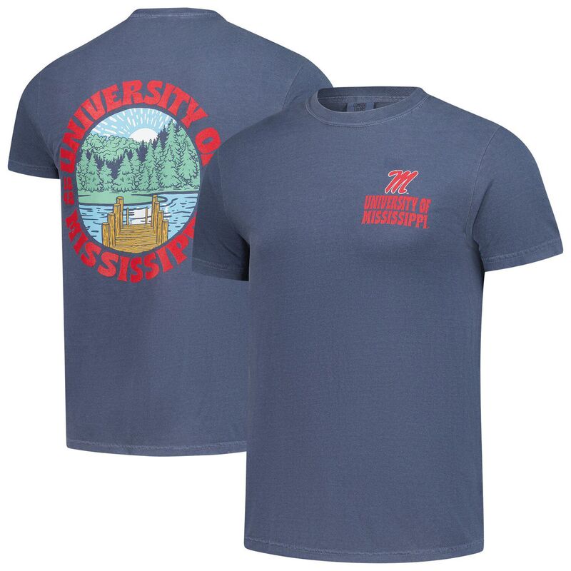 イメージワン レディース トップス Tシャツ キャップ ケープ Image One Men's Navy Ole Miss Rebels Comfort Colors Thick Lined Landscape T-Shirt Ole Navy ネイビー｜ReVida 店