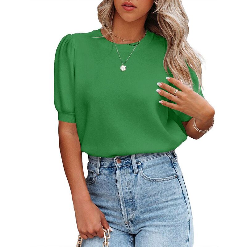 セオリア レディース トップス シャツ クルーネック セーター ブラウス ニット Seoria Womensweater Tops Crewneck Sweater Basic Knit Pullover Lightweight Casual Sweaters Blouse Green グリーン|ReVida 店