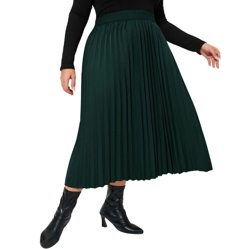 救い主流行り物 レディース 下つ方スコート シフォン A 生産ライン 足し加える大きさ 筋目 MIDI Yesfashion Women Plus High Elastic Waist Pleated Chiffon Skirt Midi A-line Skirts Elegant Work Office Skirts Dark Green 緑であること