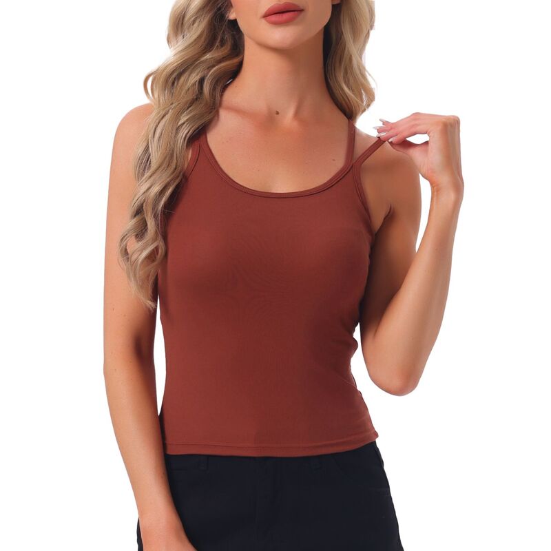 インスパイア シック レディース アンダーウェア ナイトウェア INSPIRE CHIC Women's Camisole Sleepwear Lounge Built-in Bra Solid Color Casual Double Straps Tank Pajama Tops Red レッド|ReVida 店