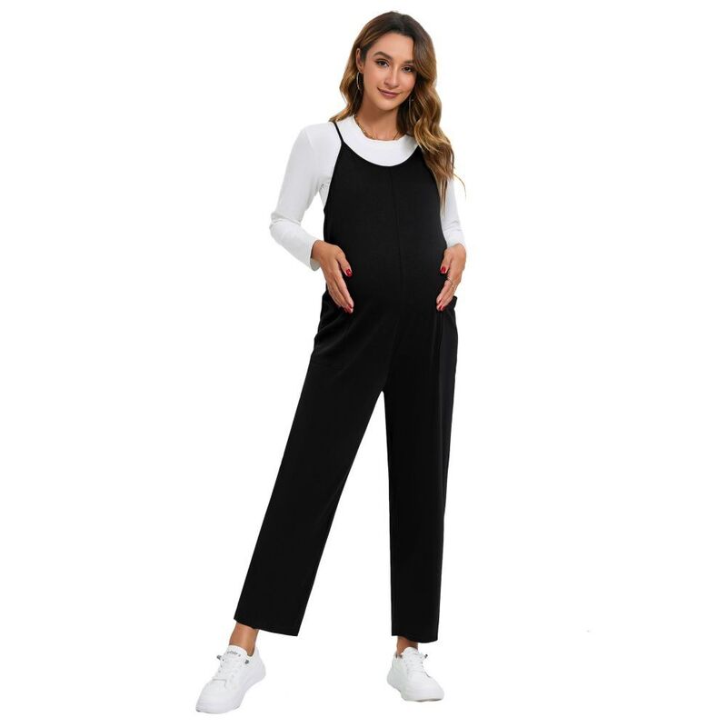 イエスファッション レディース トップス ワンピーストレート オーバーオール ノースリーブ ジャンプスーツ マタニティ Yesfashion Womens MaternityCasual Jumpsuitsleevelesstraight Leg Loose PregnancyOveralls withPockets Black ブラック｜ReVida 店