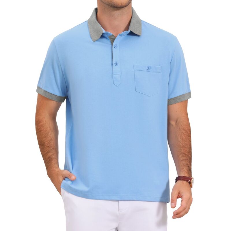 インスパイア シック レディース トップス Tシャツ ポロシャツ コントラスト INSPIRE CHIC Men'summer Contrast Collar Pocket Short Sleeves Golf Polo Shirts Blue ブルー|ReVida 店