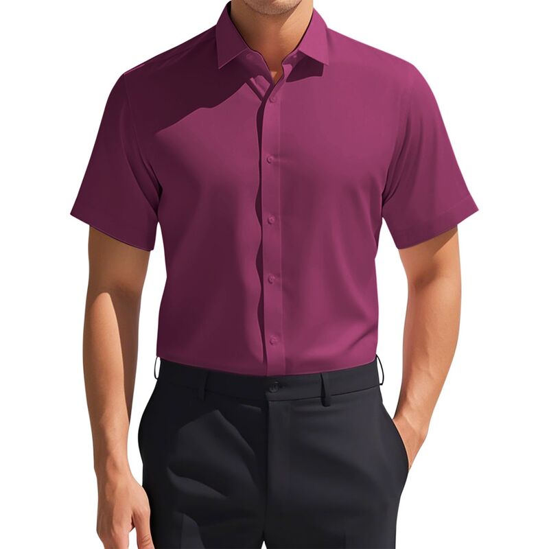 インスパイア シック レディース トップス Tシャツ ボタンダウン INSPIRE CHIC Men'short Sleeve Stretchy Lightweight Solid Color Formal Button Down Dresshirt Burgundy バーガンディ|ReVida 店