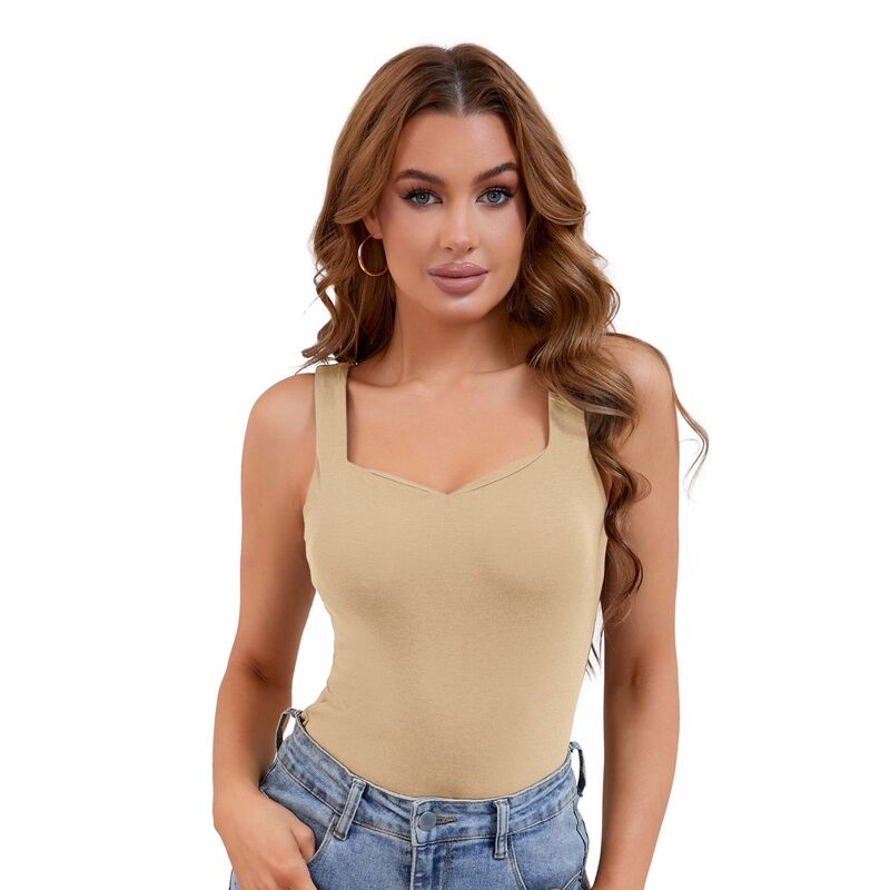 インスパイア シック レディース トップス シャツ Vネック ベスト INSPIRE CHIC Women's V Neck Tank Tops with Built in Bra Undershirt Base Layer Vest Light Brown ブラウン|ReVida 店