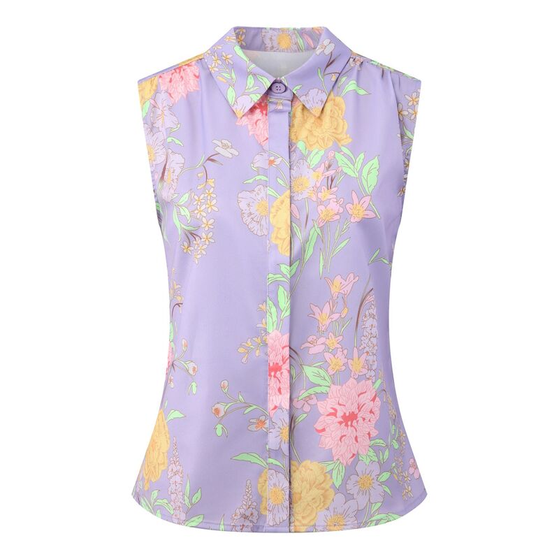 インスパイア シック レディース トップス シャツ ボタンダウン フラワー柄 ノースリーブ ダウン ブラウス フラワー INSPIRE CHIC Women'sleeveless Floral Blouse Button Down Summer Casual Shirtop Light Purple パープル｜ReVida 店 9,225円