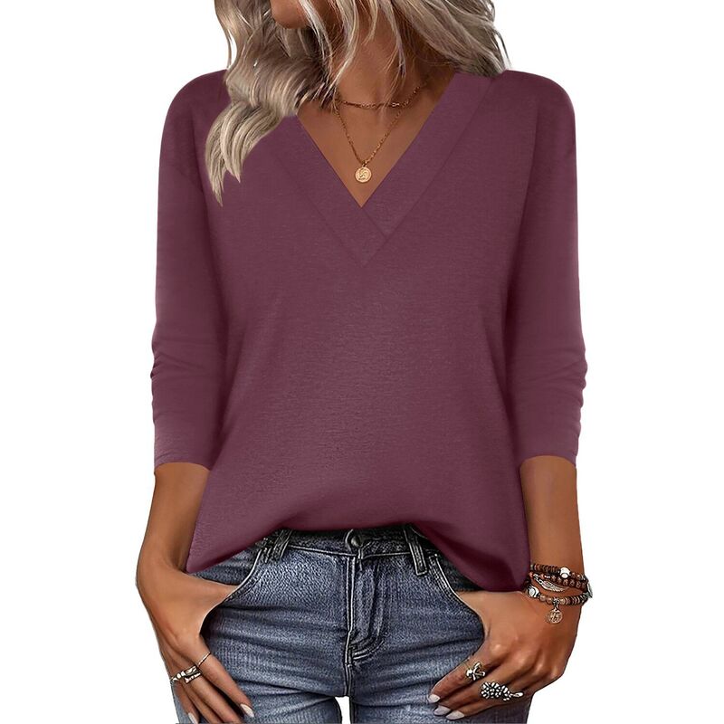 ジーグー レディース トップス Tシャツ Vネック ブラウス Zeagoo Cute Summer Boho Tops for Women V Neck Long Sleeve Blouseshirts Casual Tee Shirt Wine Red レッド|ReVida 店