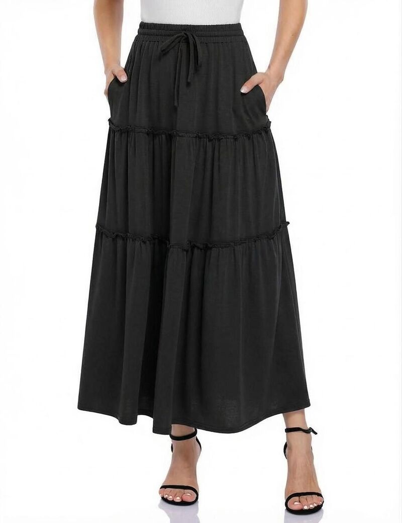 ファンジュライ レディース 下つ方スコート A 生産ライン 御機嫌酉の方角 MIDI FUNJULY Women\u0027s A-Line High Waist Drawstring Midi Skirt with Pockets Black 黒いこと