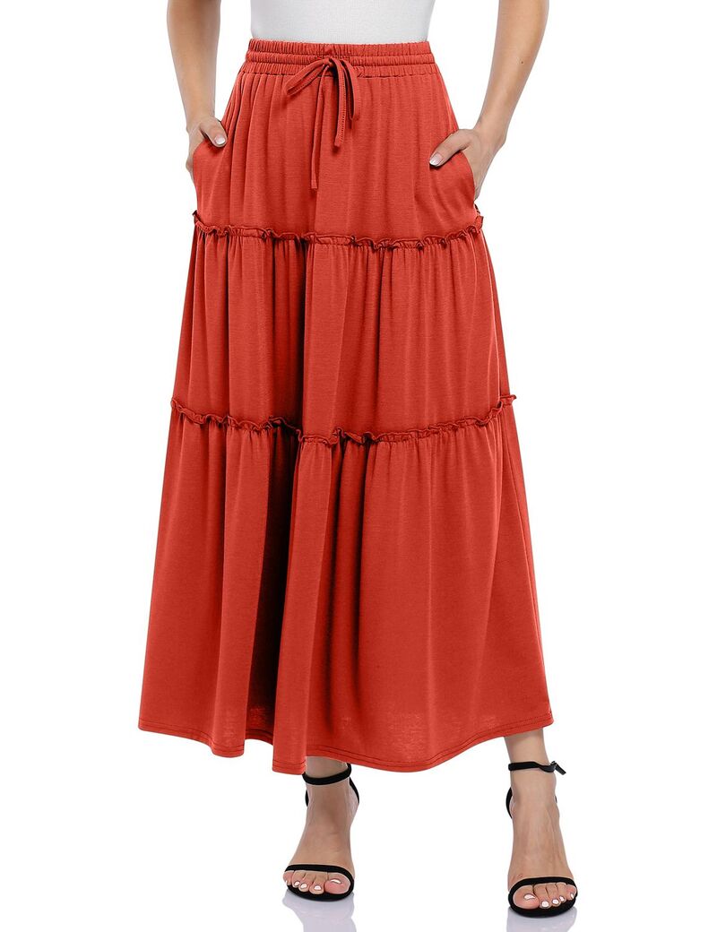 ファンジュライ レディース 下つ方スコート A 生産ライン 御機嫌酉の方角 MIDI FUNJULY Women\u0027s A-Line High Waist Drawstring Midi Skirt with Pockets Caramel