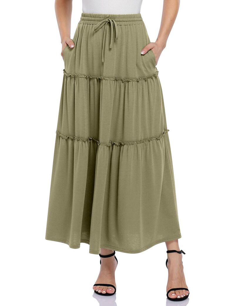 ファンジュライ レディース 下つ方スコート A 生産ライン 御機嫌酉の方角 MIDI FUNJULY Women\u0027s A-Line High Waist Drawstring Midi Skirt with Pockets Olive Green 緑であること