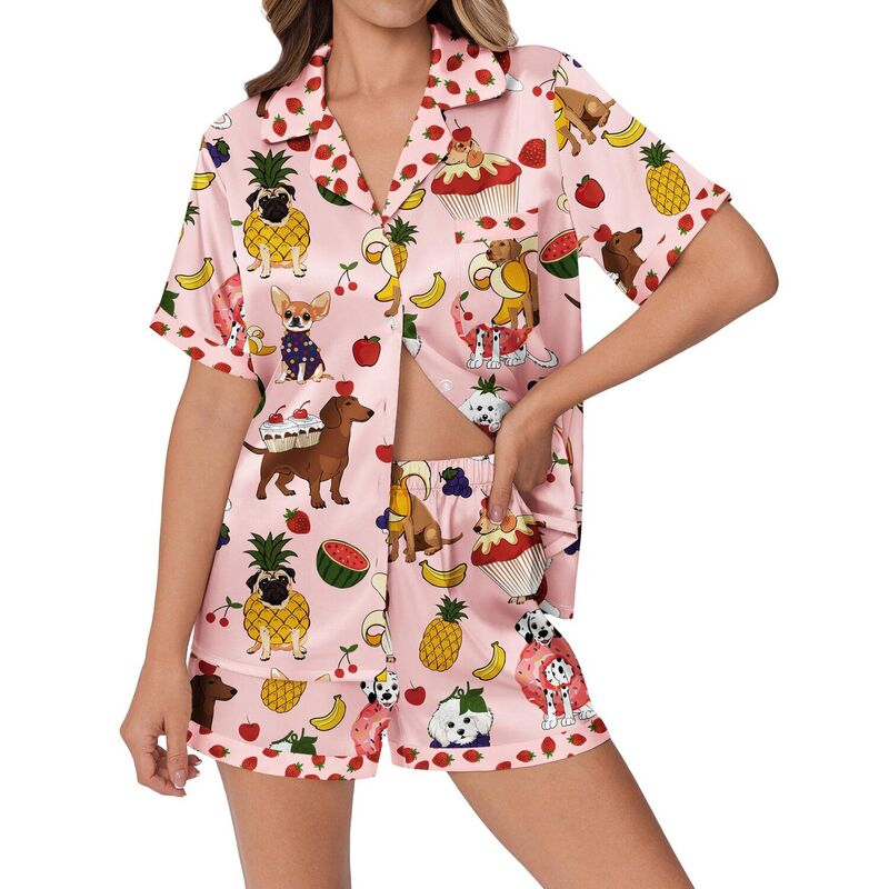 エコアー レディース アンダーウェア ナイトウェア ボタンダウン Ekouaer Womens Pajamaset Button Down Short Sleeve Lounge Set 2 Piece Pink Puppy ピンク|ReVida 店