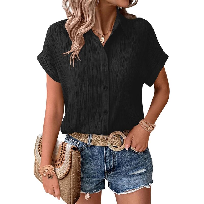 ジーグー レディース トップス シャツ ボタンダウン ブラウス Zeagoo Button Down Shirts for Women Short Sleeve Trendy Lightweight Summer Tops Collar Work Blouse Black ブラック｜ReVida 店