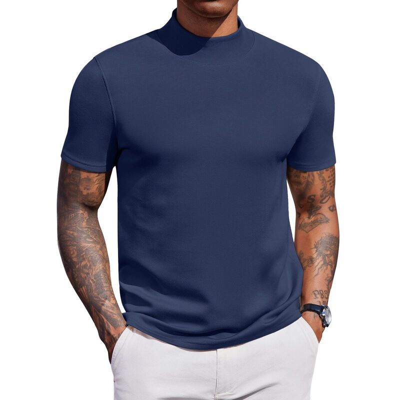 クーファンディ レディース トップス Tシャツ スリムフィット タートルネック セーター COOFANDY Men' Mock Turtleneck Sweater Short Sleeve Fashion Dressweater Slim Fit Soft Underwear Navy Blue ネイビー｜ReVida 店
